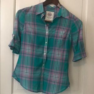 Plaid Print Button Down Top